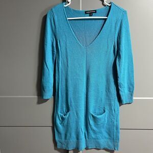 Express Design Studio Women Long Sleeve Tunic V-Neck Sweater Blue Small Academia